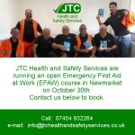 Graphic - Open Emergency First Aid at Work (EFAW) course in Newmarket on October 30th